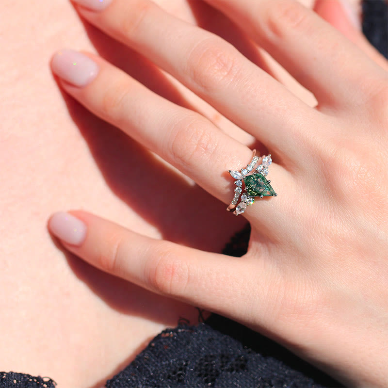 Stilren 2-delad Mossa Agat Ring Set - Serenia