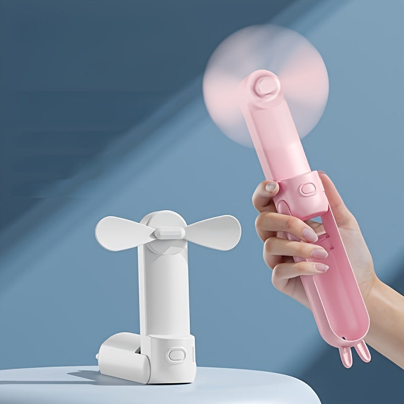 Mini Handheld Ventilator – 2-i-1 USB Uppladdningsbar Fläkt med Söt Kanin Design för Resor och Sommar
