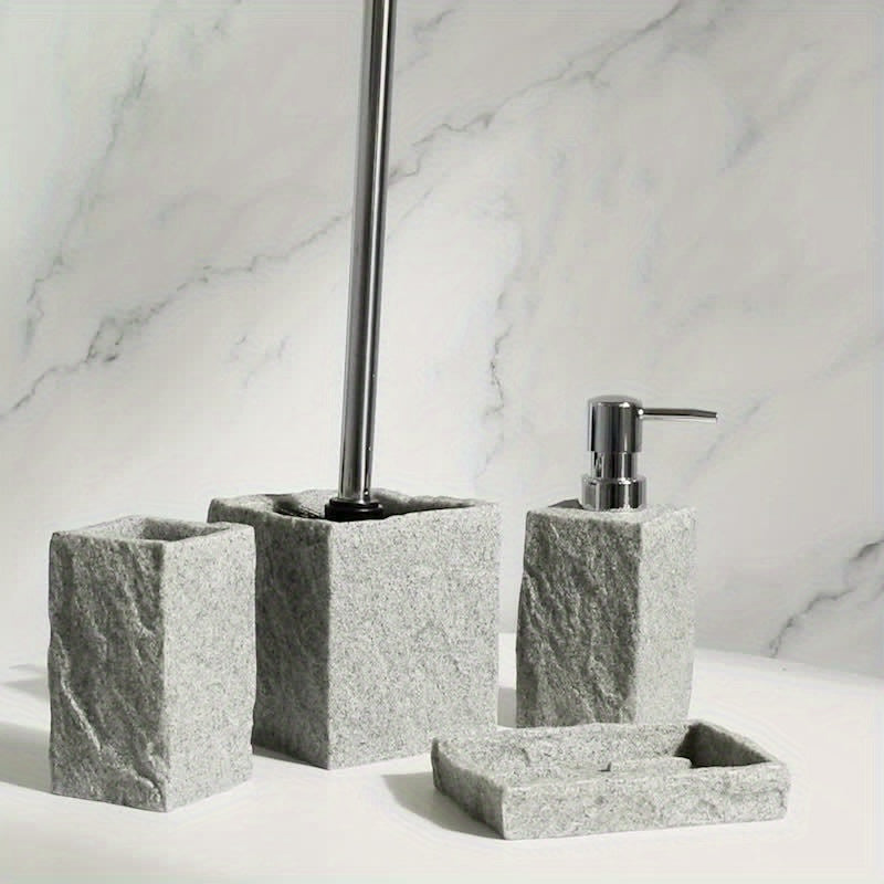 Grå Resin Badset – Lyxigt Set av 4 Delar för ett Elegant Badrum