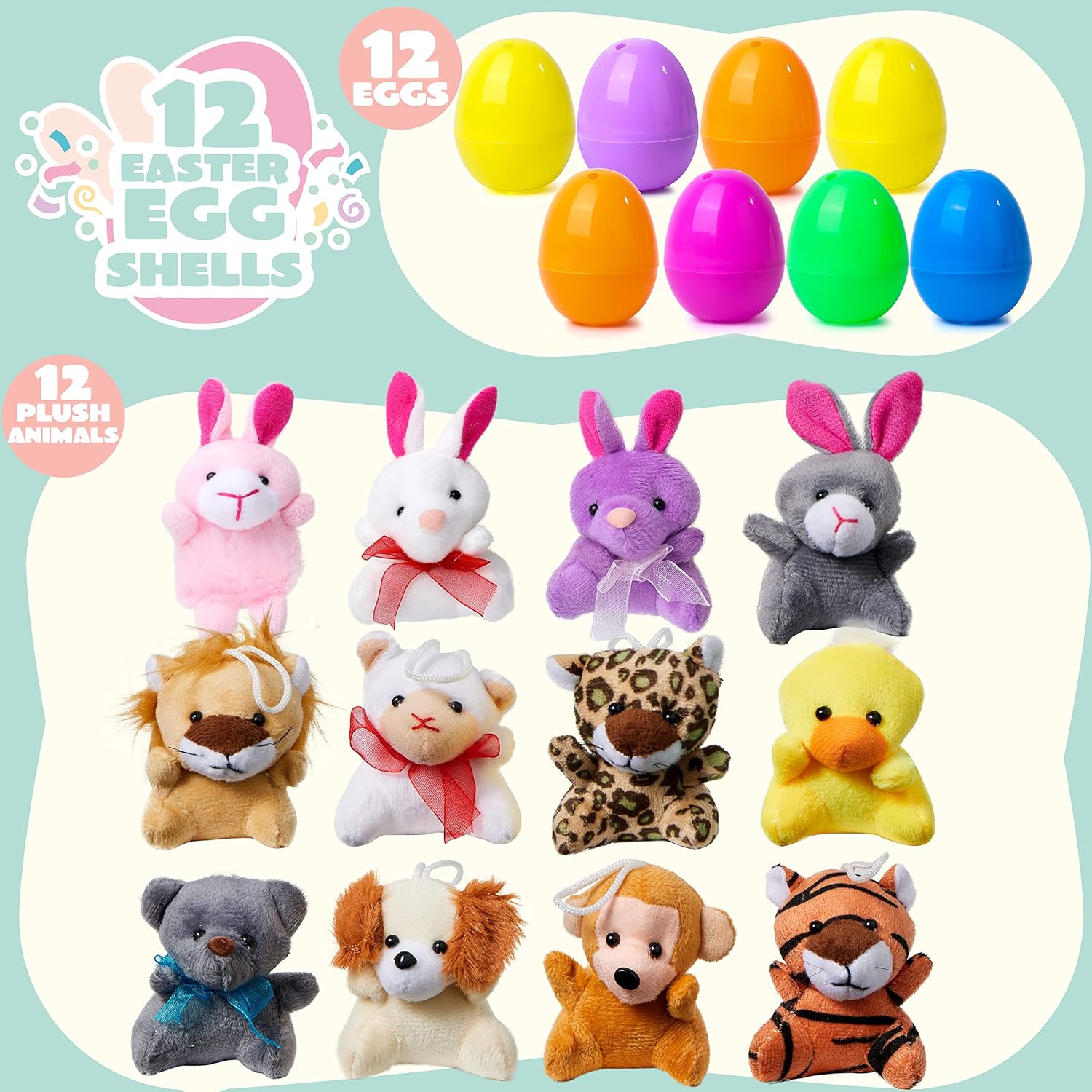 Plush Easter Eggs with Mini Animals for Children – 12 Delars Överraskningsägg Set
