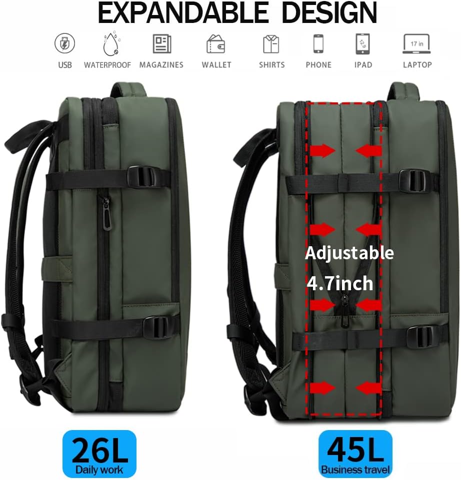 Expanderbar 26–45L Vattentät Reserucksack med Laptopfack och Dufflealternativ