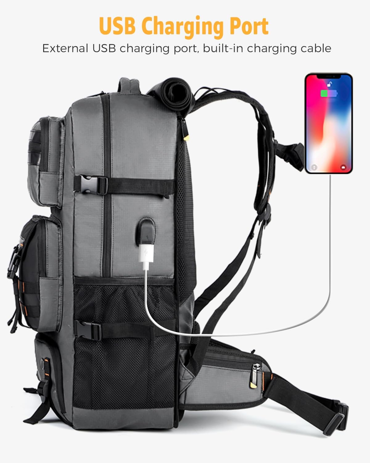 50L Flygklar Konvertibel Reserucksack med Skofack & USB-port