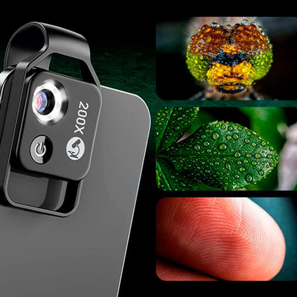 VisionScope Mobil Mikroskop | Högupplöst 200x Klippobjektiv för Smartphones