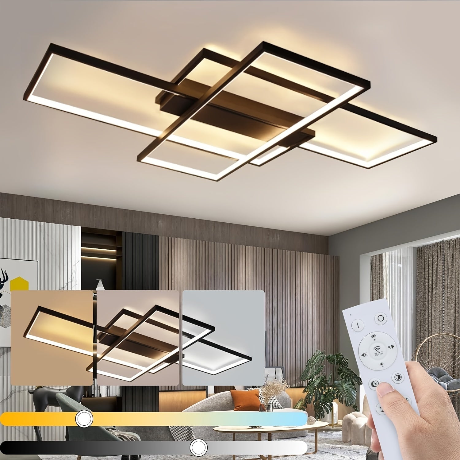 Modern LED Taklampa med Geometrisk Design – Dimbar och med Fjärrkontroll