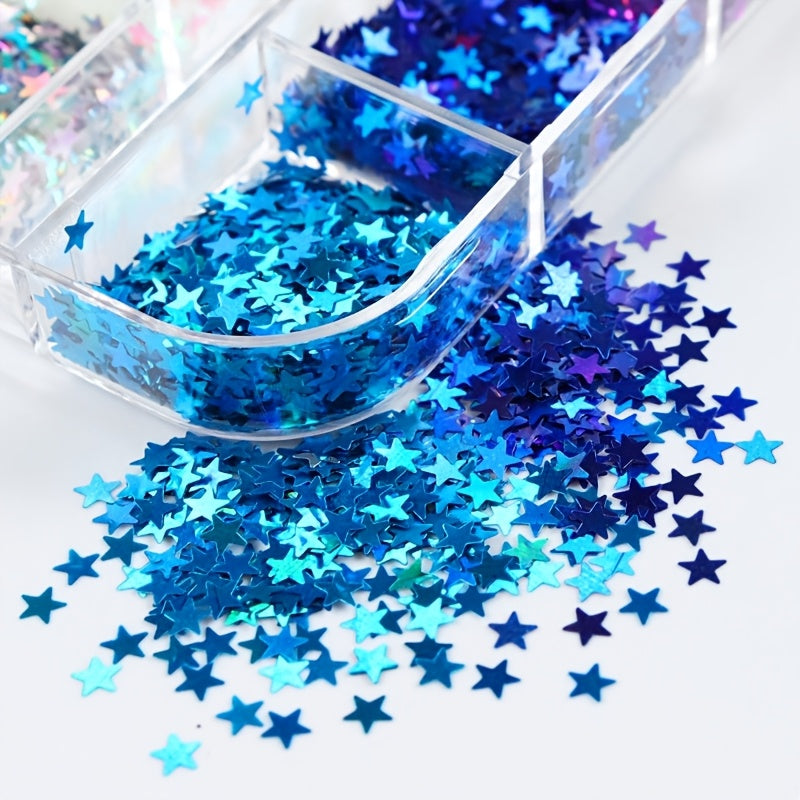 12 Färger Stjärnsequins – Glittrande Sequins i Lång Låda för DIY och Scrapbooking