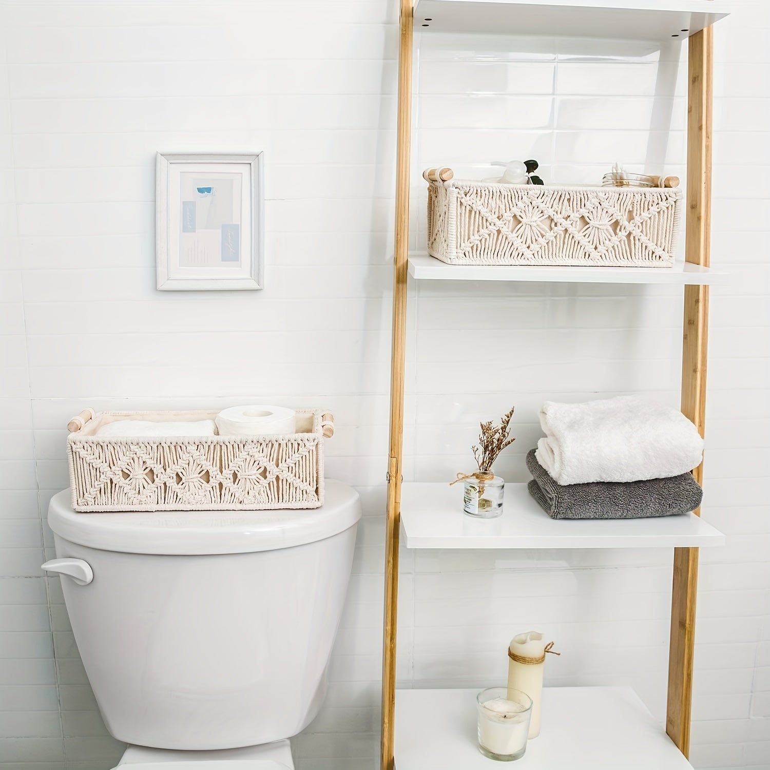 Set med 2 Handgjorda Macramé Förvaringskorgar – Boho Chic för Stilig Organisation