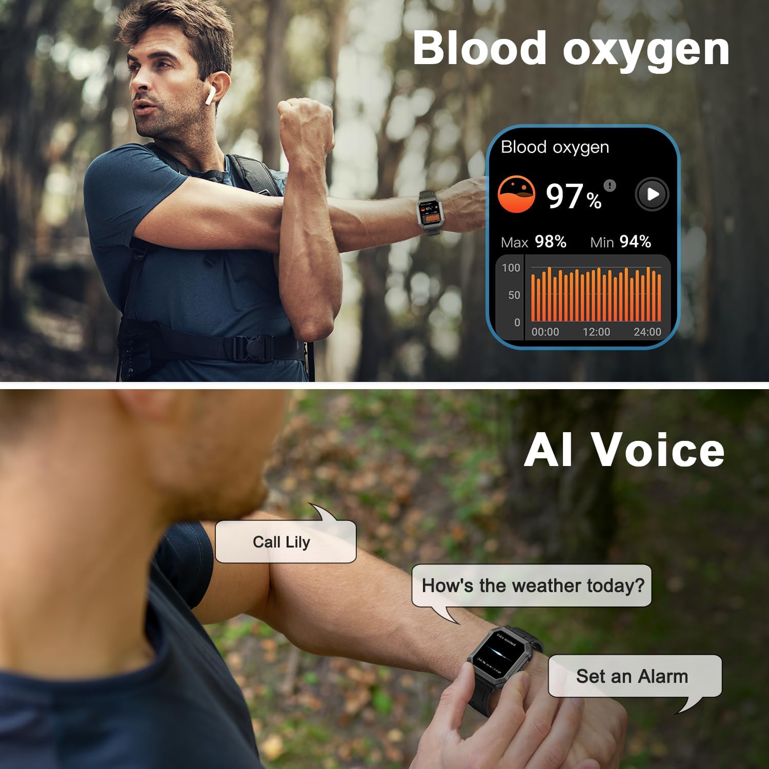 Militär Smartwatch för Män med Fitness Tracker – Wayne