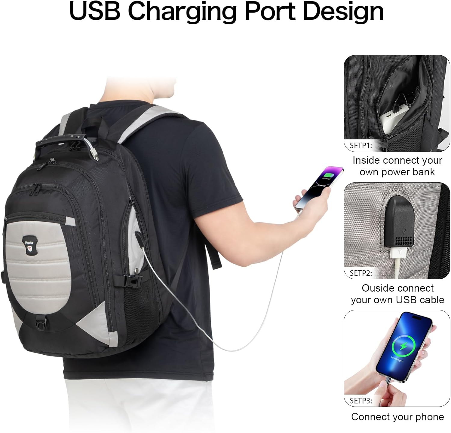 Vattentät anti-tjuv laptop- och rese-ryggsäck med USB-port – 43,94 cm