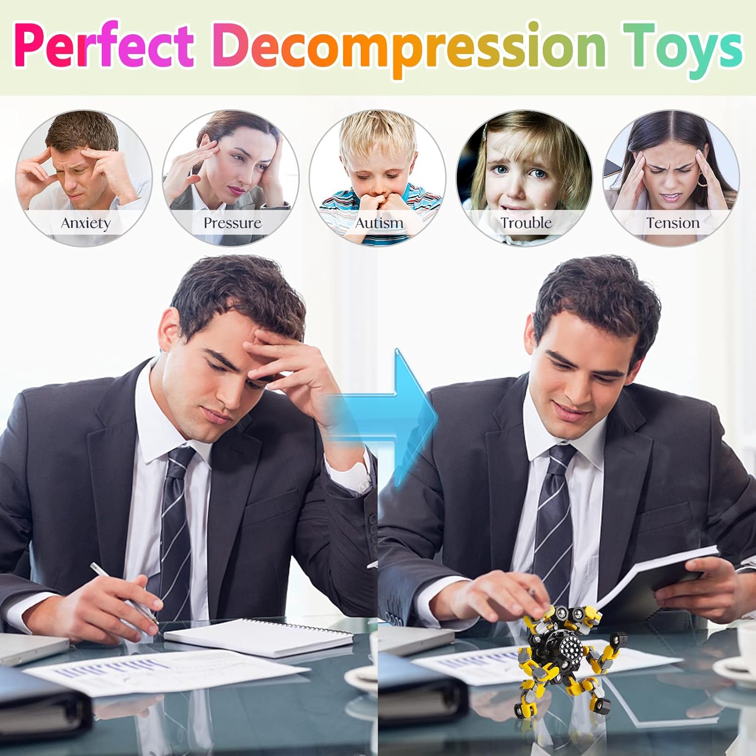 Formbar Anti-Stress Fidget Spinner för Barn & Vuxna – Set om 4