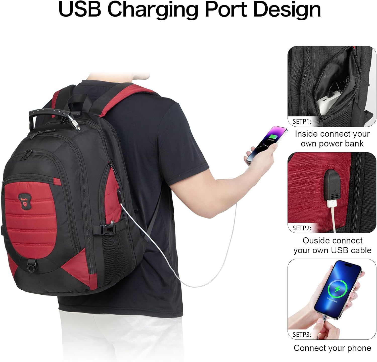 Vattentät anti-tjuv laptop- och rese-ryggsäck med USB-port – 43,94 cm