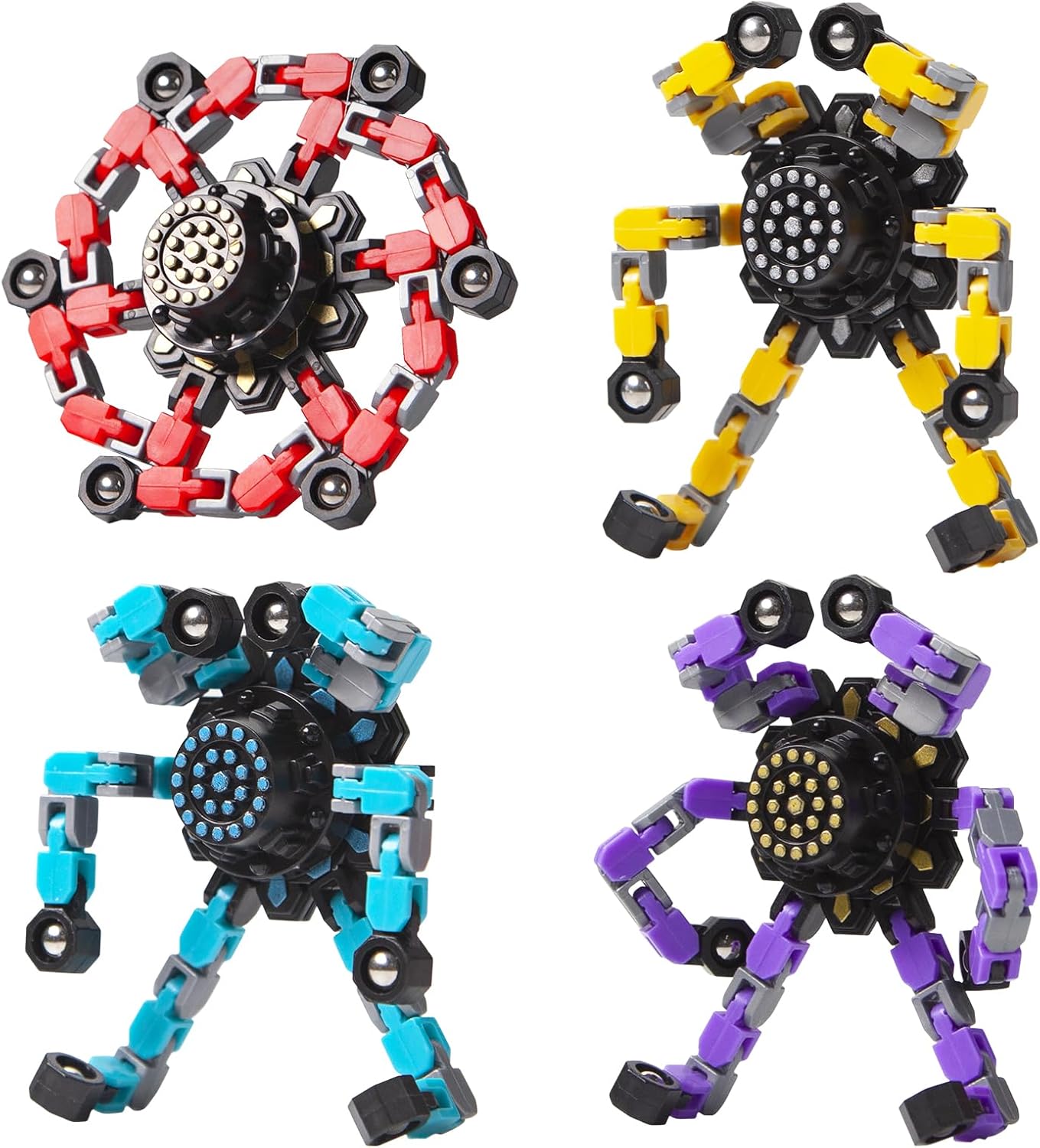 Formbar Anti-Stress Fidget Spinner för Barn & Vuxna – Set om 4