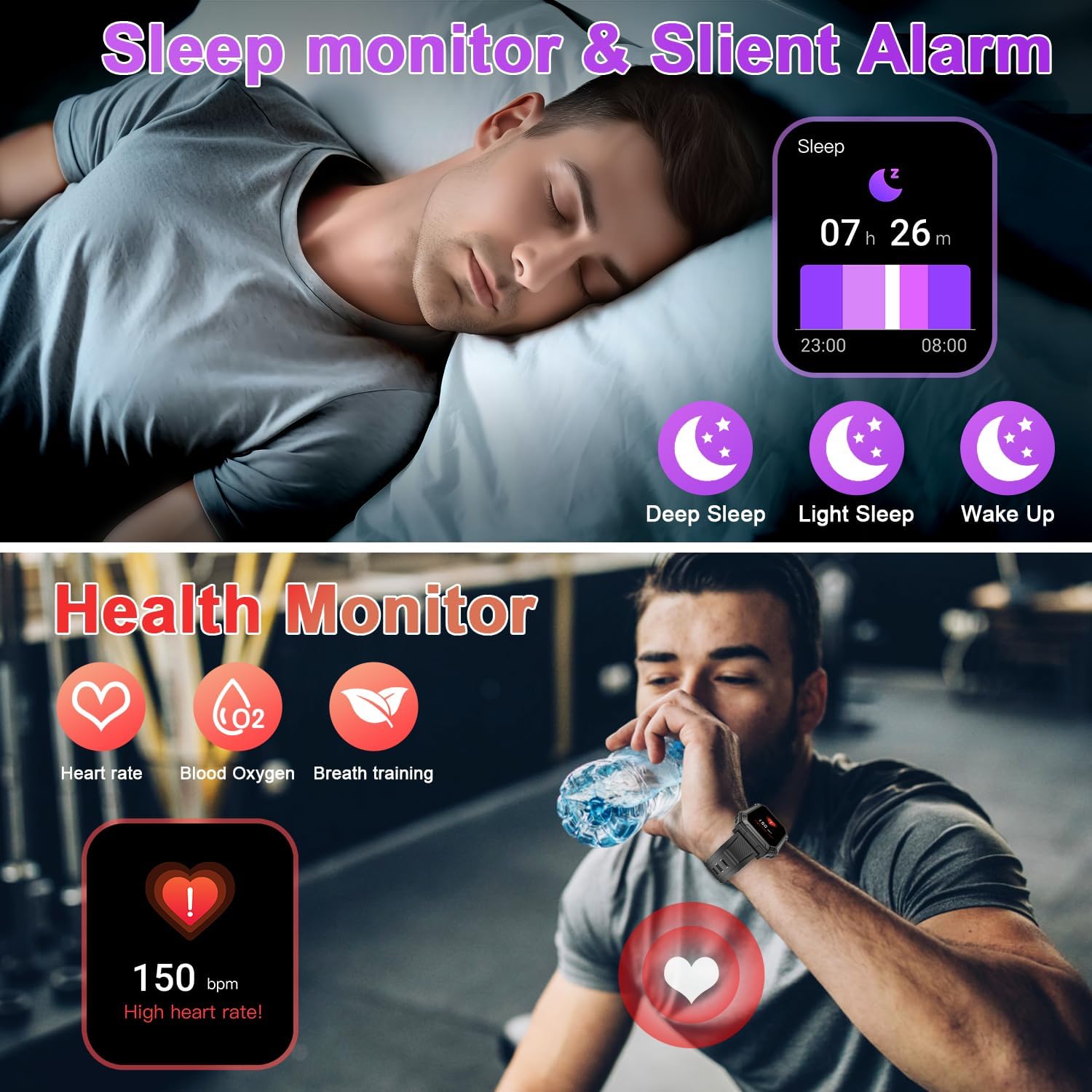 Militär Smartwatch för Män med Fitness Tracker – Wayne
