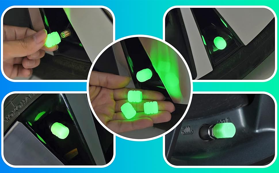 Set med 4 belysta ventilkapslar med logotyp – LuxaGlow