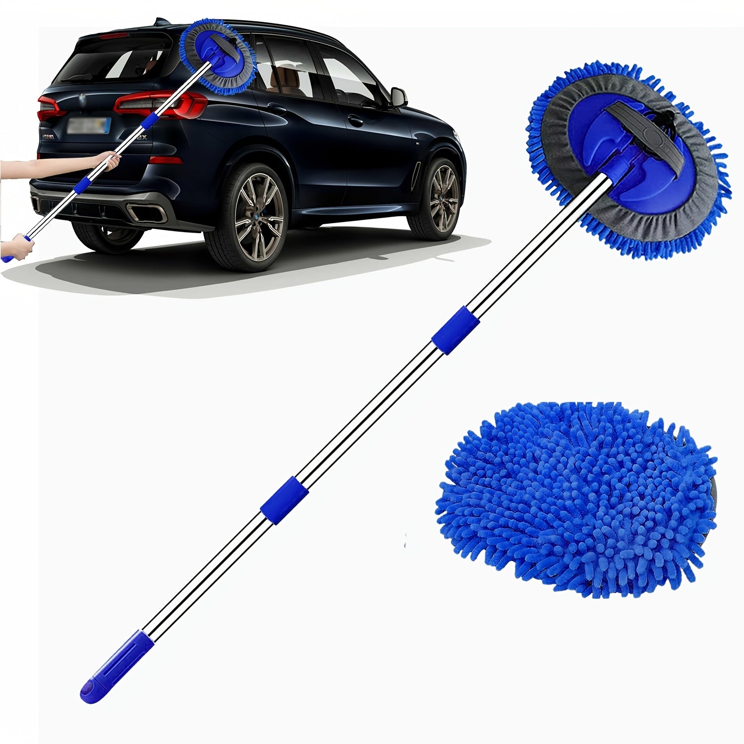 Mikrofiber Biltvätt Borste med Långt Handtag – Avtagbart Mopphuvud för Repfria Rengöring