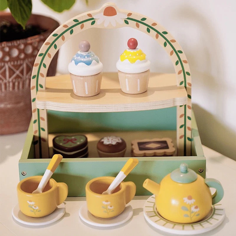 Träleksakste-set för Barn med Cupcakes och Teapot – Lekstund