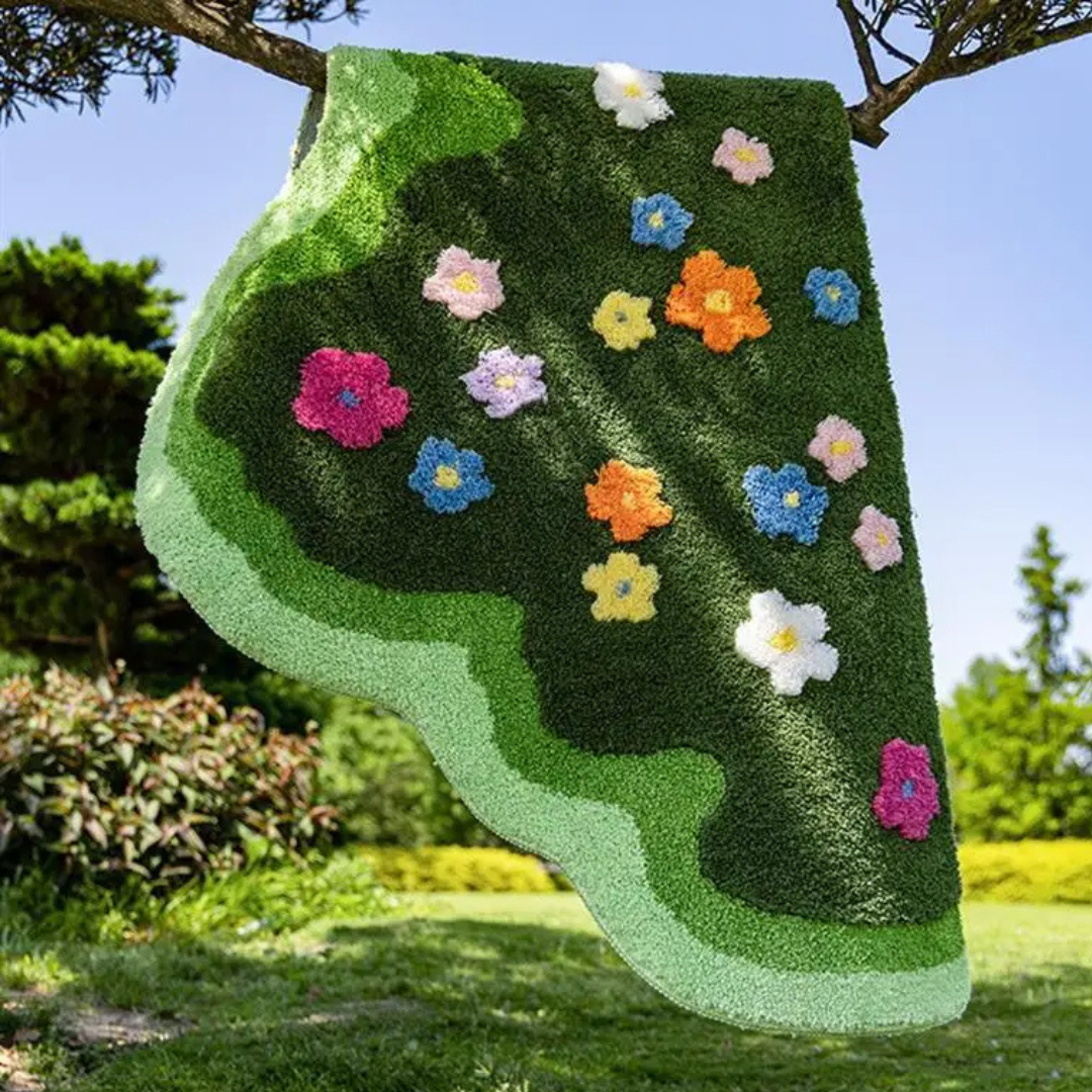 GardenGlow Blommor Golvmatta | Mjuk golvmatta med blommönster för vardagsrum, sovrum och hall