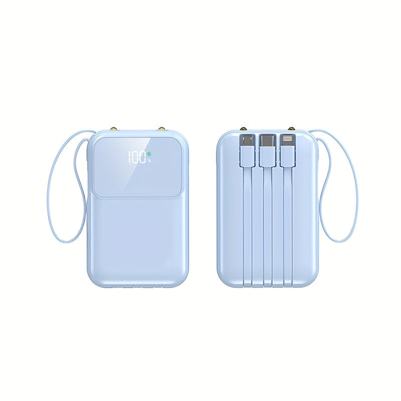 Ultimat Bärbar Power Bank 10000mAh - Snabbladdning med Inbyggda Kablar