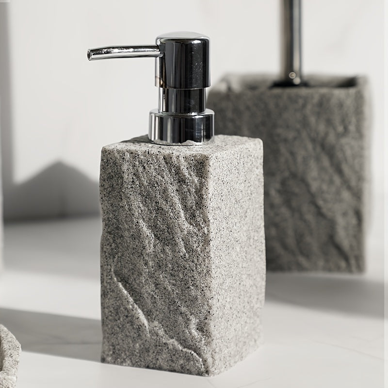 Grå Resin Badset – Lyxigt Set av 4 Delar för ett Elegant Badrum