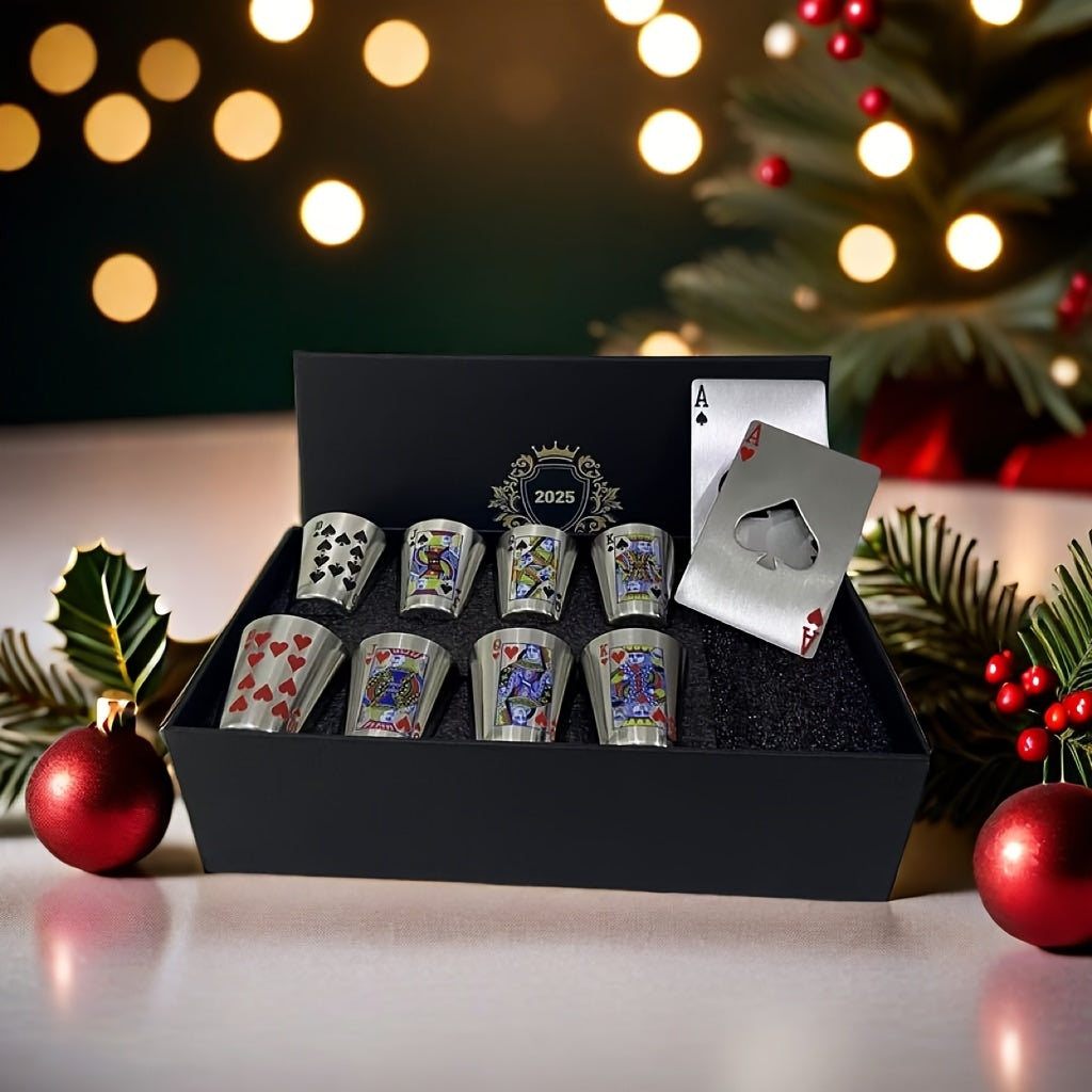 Royal Playing Cards Whiskeyglas Set – Rostfritt Stål & Flasköppnare