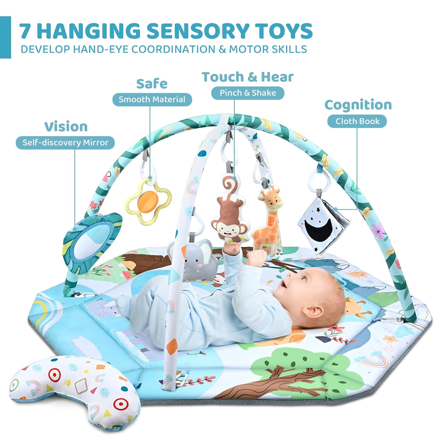 8-i-1 Baby Gym & Bollhav - Tvättbar Lekmatta med Leksaker