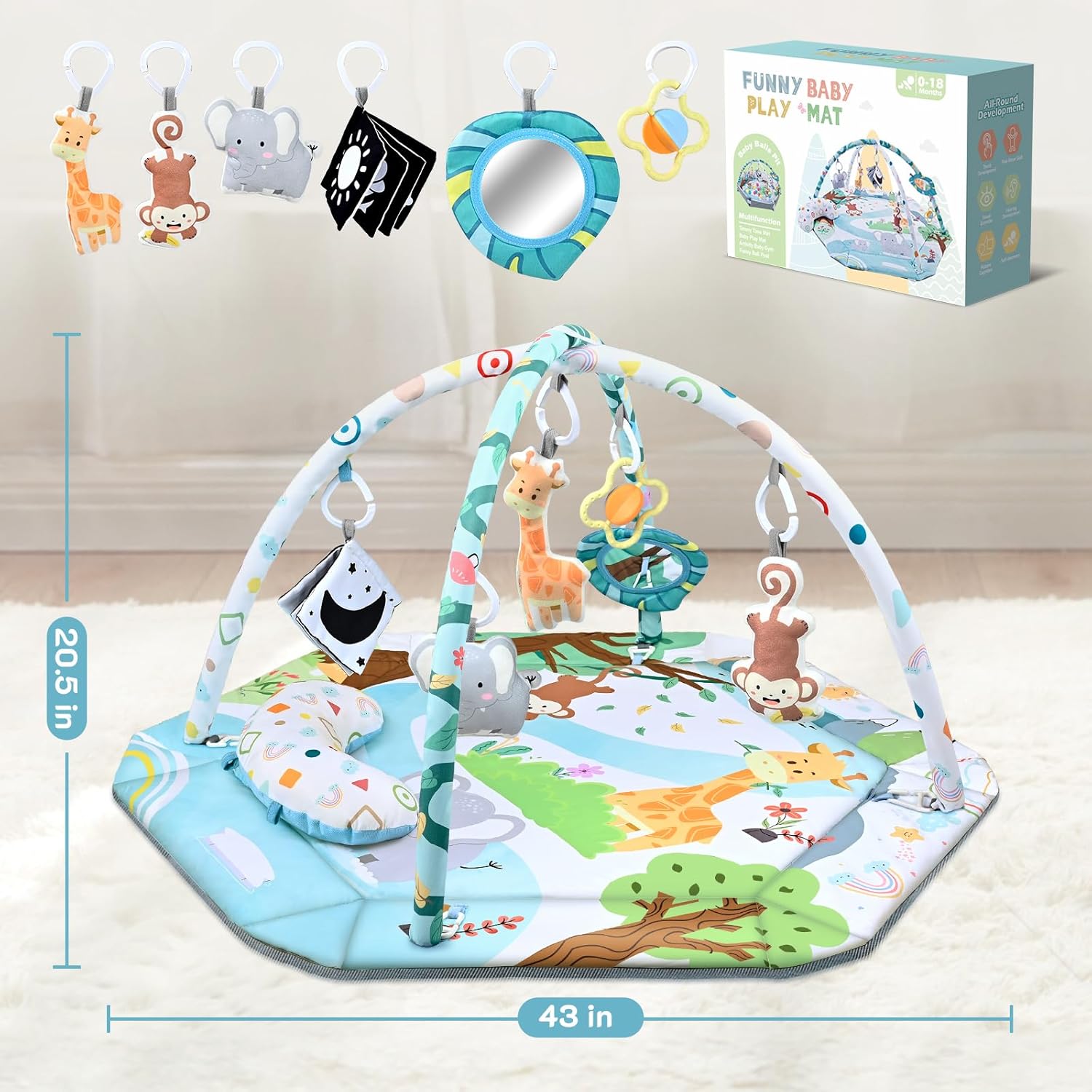8-i-1 Baby Gym & Bollhav - Tvättbar Lekmatta med Leksaker