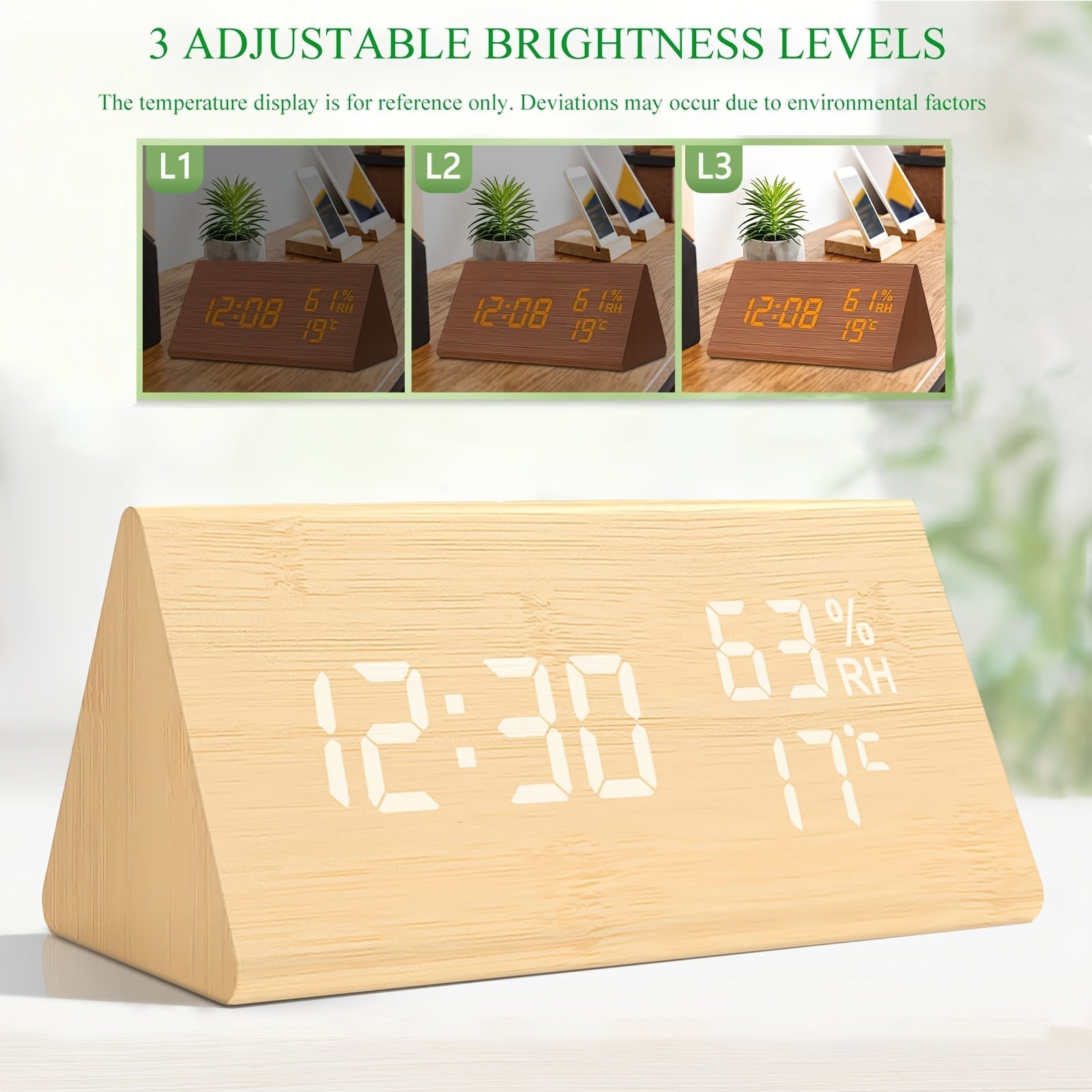 TriWood LED Väckarklocka – Funktionell och Minimalistisk Design