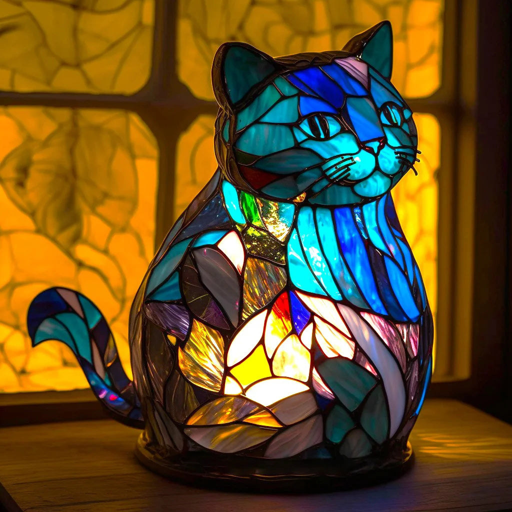 VitraGlow Handgjord Glasdekoration | Elegant bordslampa i resin och glas med livfulla konstnärliga mönster