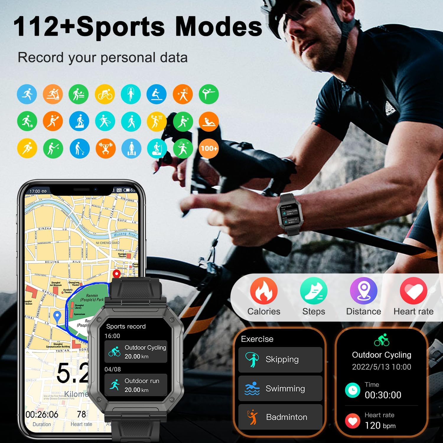 Militär Smartwatch för Män med Fitness Tracker – Wayne