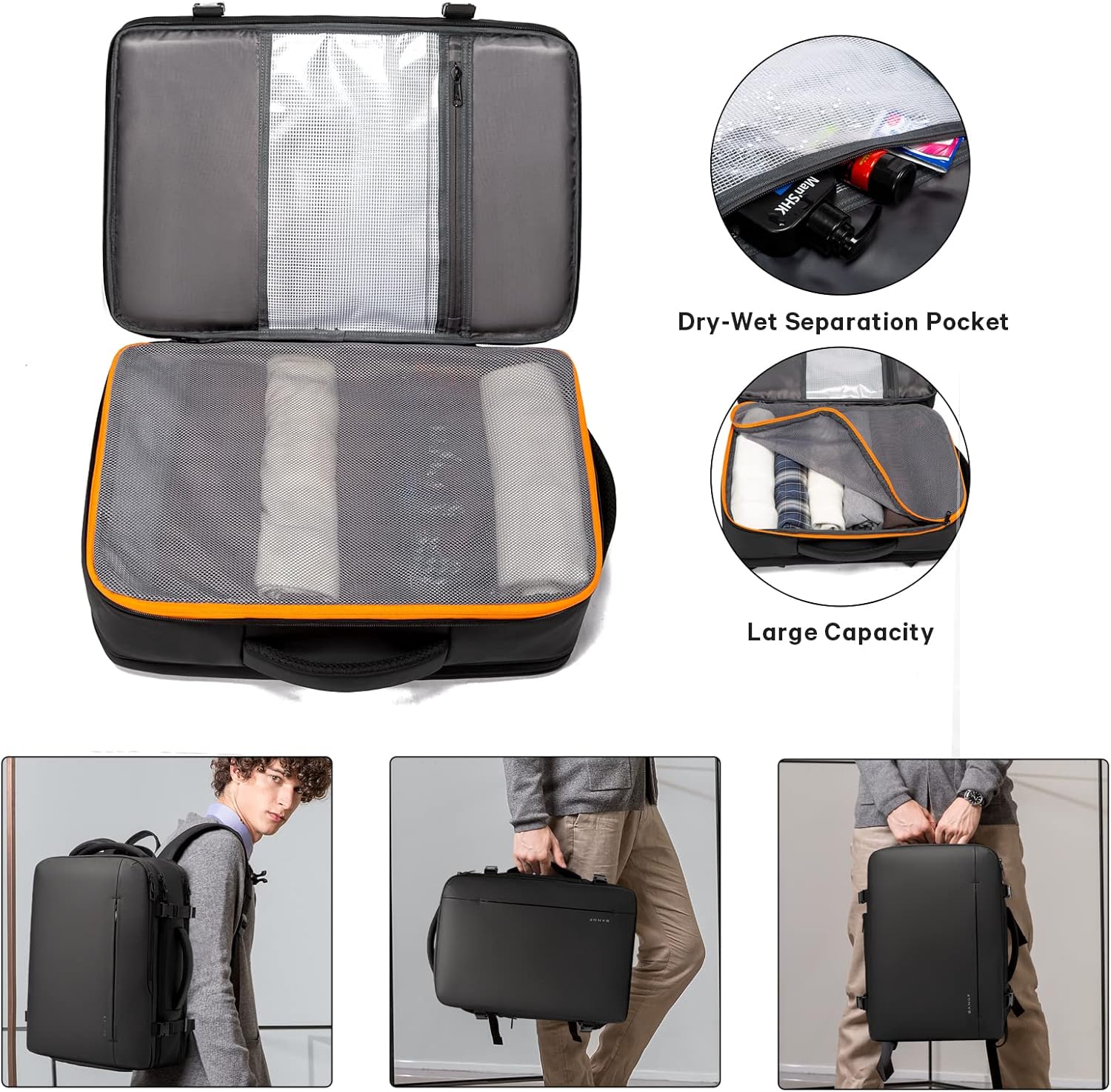 Expanderbar 26–45L Vattentät Reserucksack med Laptopfack och Dufflealternativ