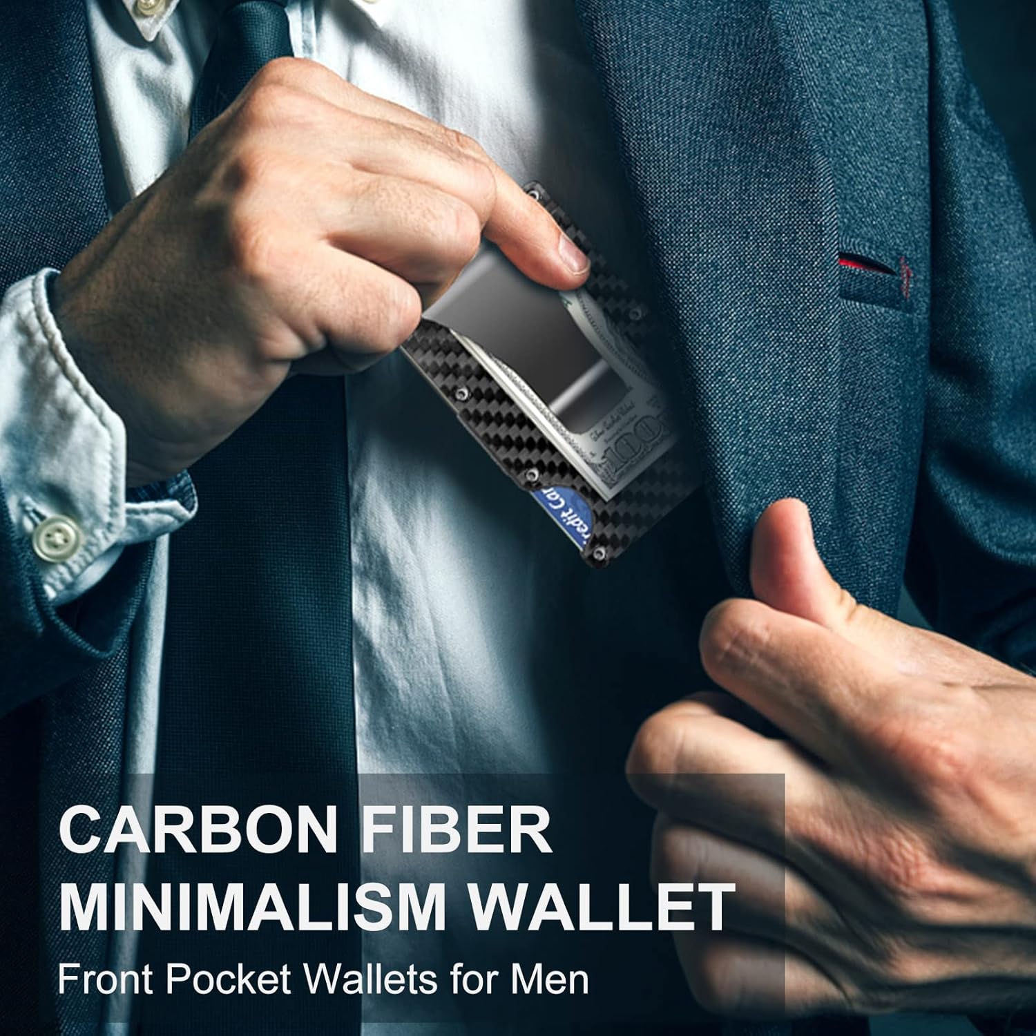 Tunn RFID-blockerande plånbok i kolfiber med sedelklämma – CarbonVault