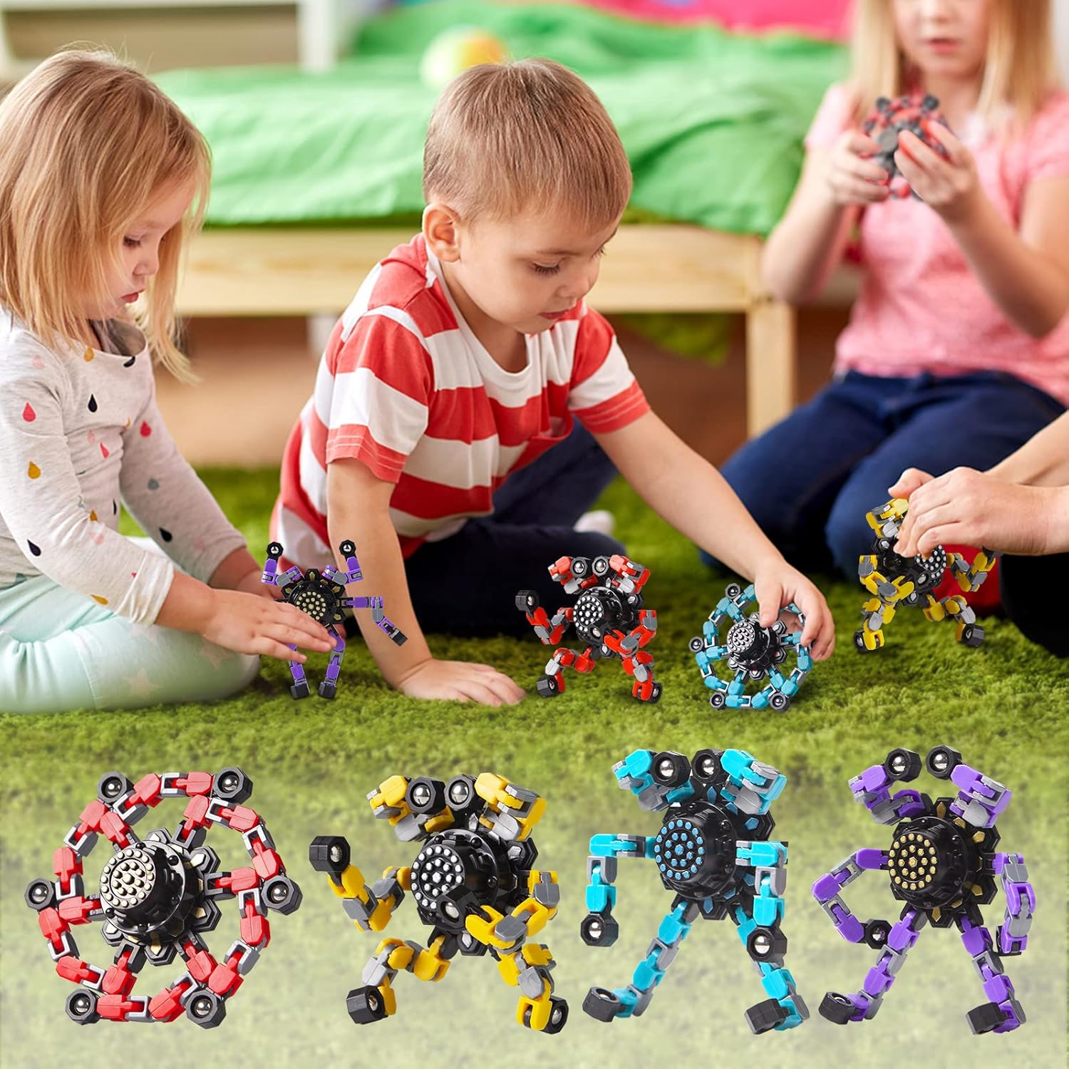 Formbar Anti-Stress Fidget Spinner för Barn & Vuxna – Set om 4