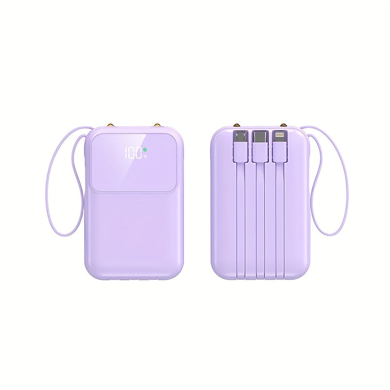 Ultimat Bärbar Power Bank 10000mAh - Snabbladdning med Inbyggda Kablar