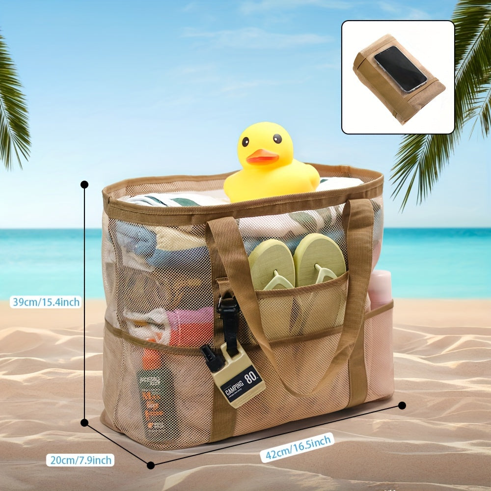 Ljus och rymlig mesh strandväska – 40L hopfällbar tote med fasta axelremmar och öppen topp