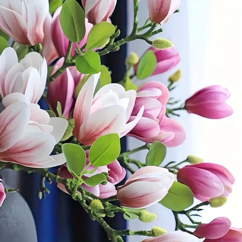 Set med 4 Realistiska Magnol blommor – Elegant och Tidlös för Bröllop och Lyxig Dekoration