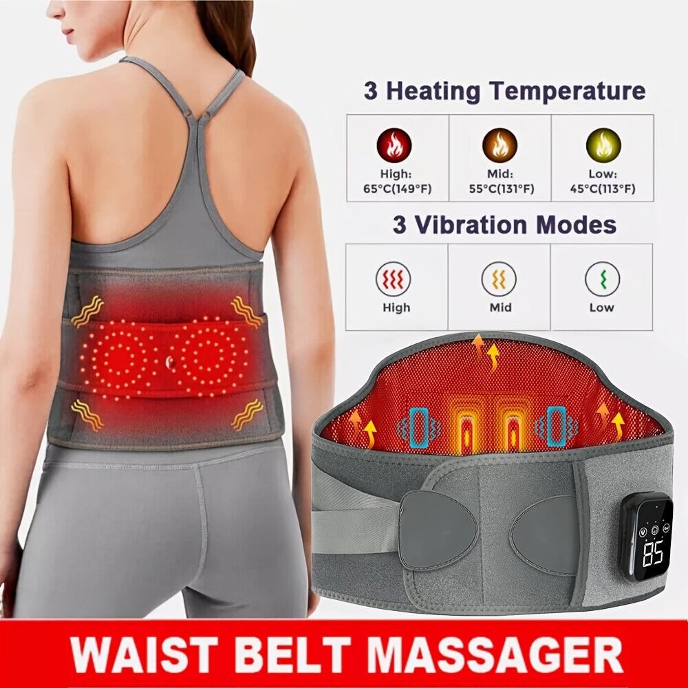 Trådlös Värmd Massagebälte för Rygg och Midja – 3 Justerbara Värme- och Vibrationslägen för Maximal Avkoppling