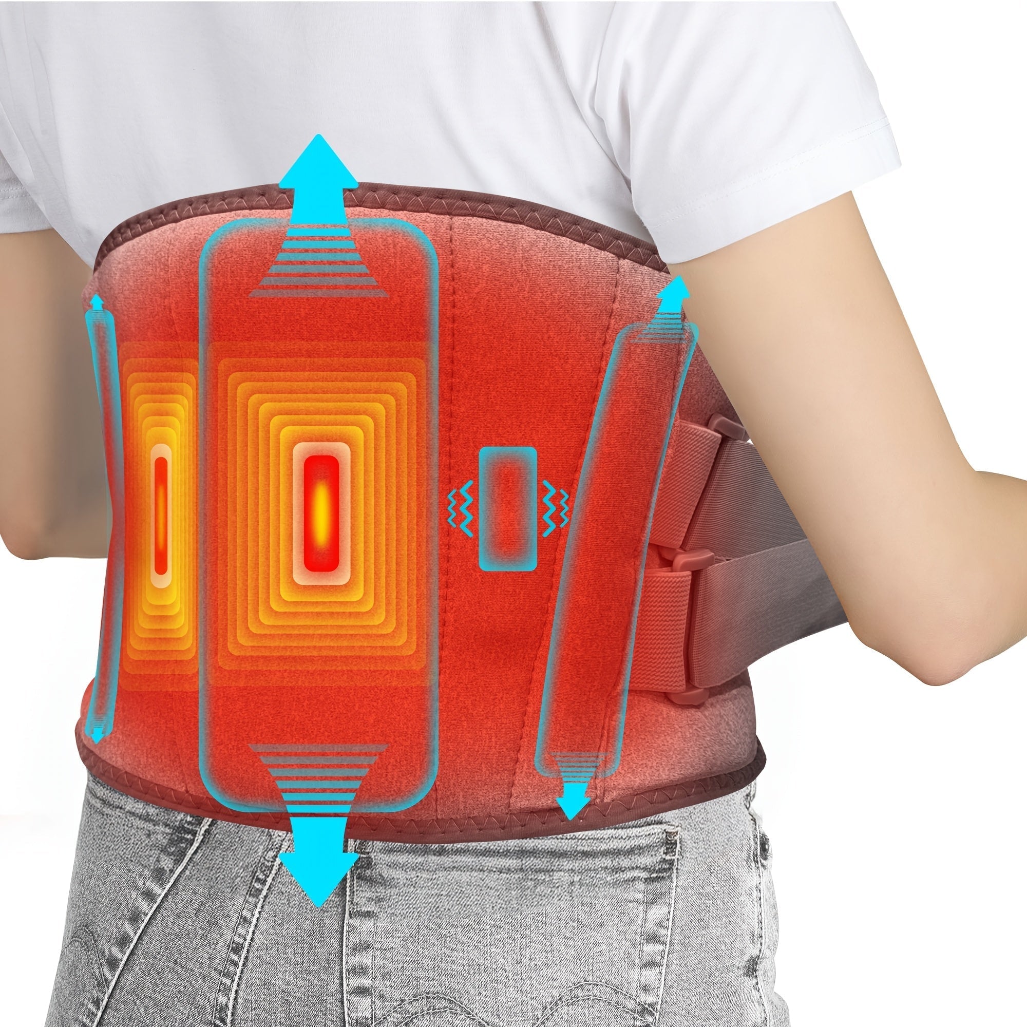 Trådlös Värmd Massagebälte för Rygg och Midja – 3 Justerbara Värme- och Vibrationslägen för Maximal Avkoppling