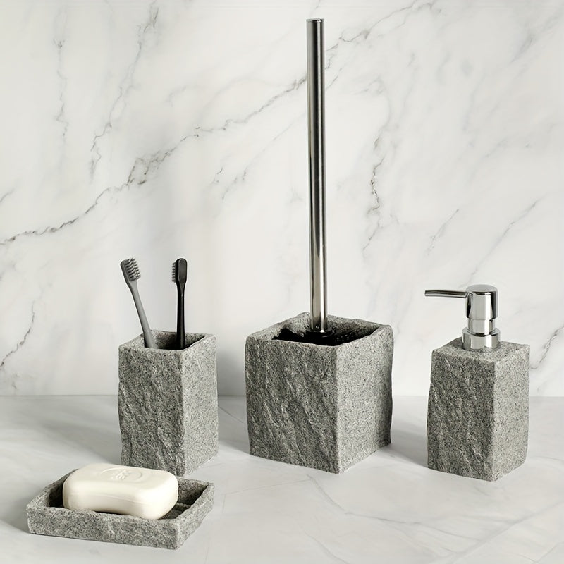Grå Resin Badset – Lyxigt Set av 4 Delar för ett Elegant Badrum