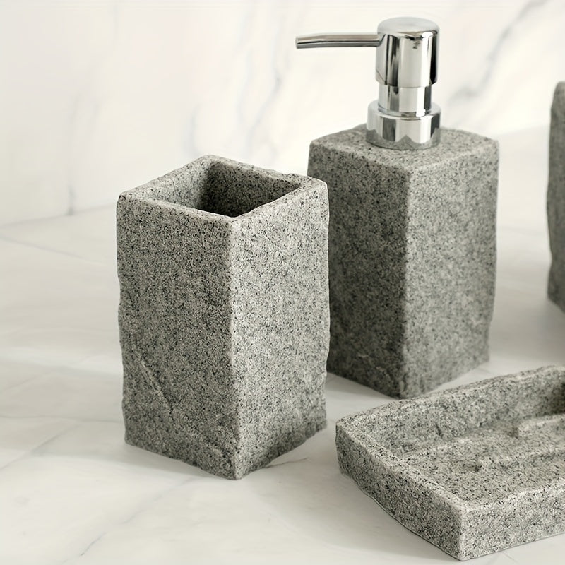 Grå Resin Badset – Lyxigt Set av 4 Delar för ett Elegant Badrum