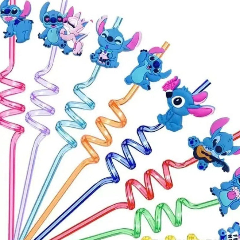 Stitch Återanvändbar Sugrör Set – 16 Färgglada Sugrör för Fester och Födslar