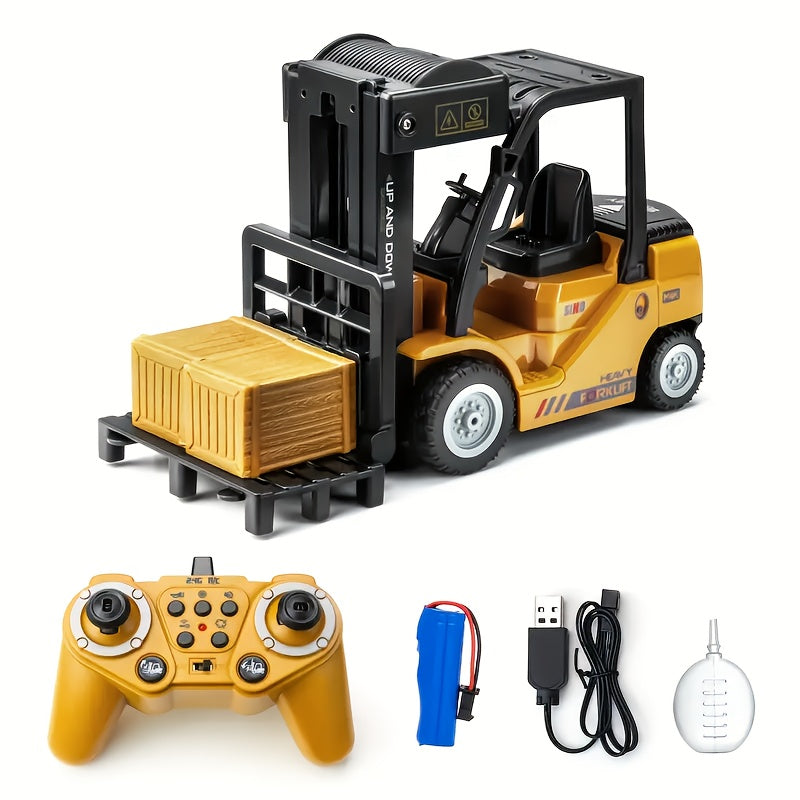 Tungt fjärrstyrt gaffeltruck – 1:24 skala med ljus och släp