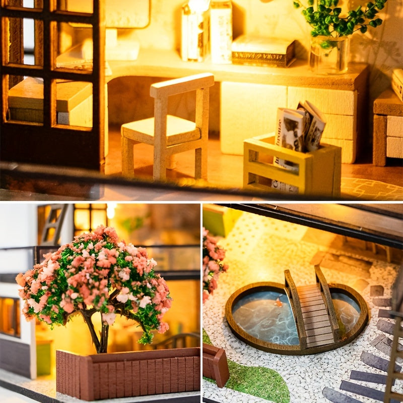 Miniatyrvilla 3D Pusselkit – Handgjord Modell med LED-belysning och Detaljerat Inre