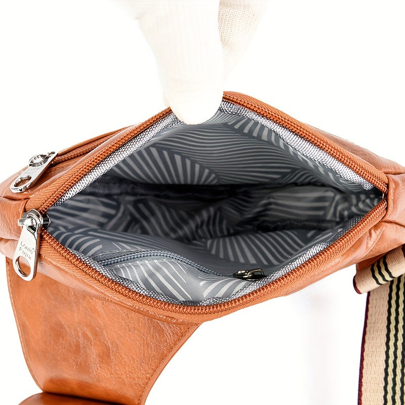 Vintage Faux Leather Crossbody Bag – Justerbar Rem med Spänne