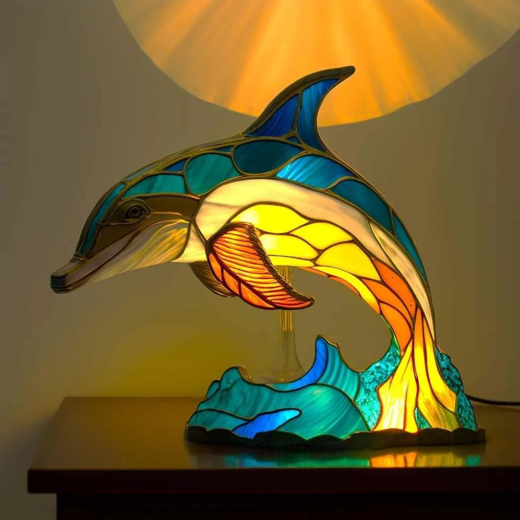 VitraGlow Handgjord Glasdekoration | Elegant bordslampa i resin och glas med livfulla konstnärliga mönster