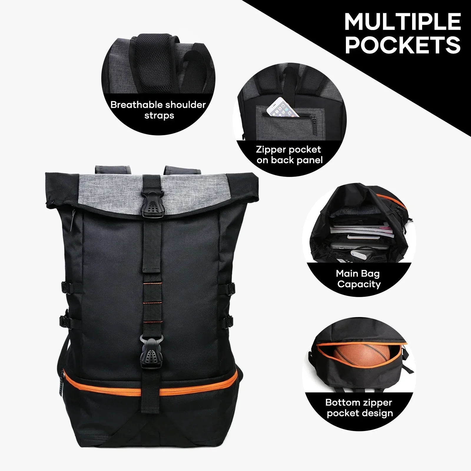 Multifunktionell 35L Ryggsäck för Sport & Resor – SportsPro