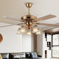 Traditionelt europæisk ur med blomstermotiv, jern, træ, PVC og glas, 5-lys hængende loftventilatorlampe til stuen