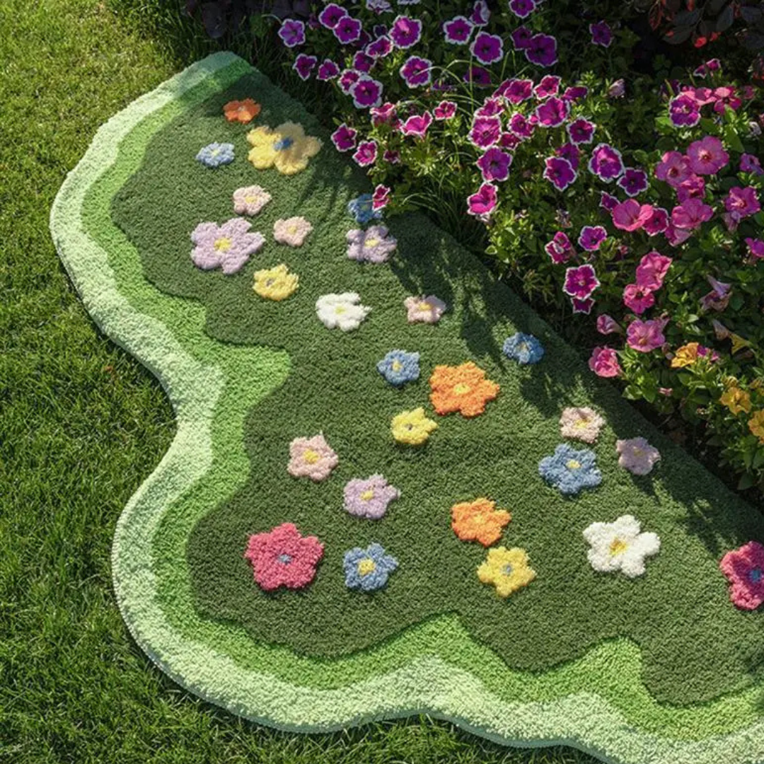 GardenGlow Blommor Golvmatta | Mjuk golvmatta med blommönster för vardagsrum, sovrum och hall