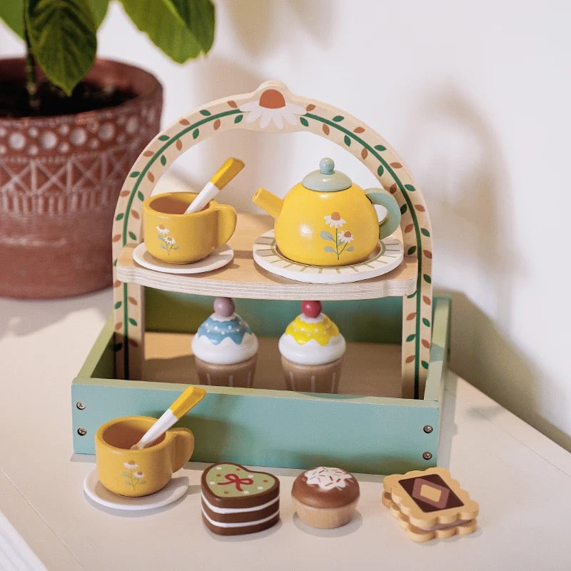 Träleksakste-set för Barn med Cupcakes och Teapot – Lekstund
