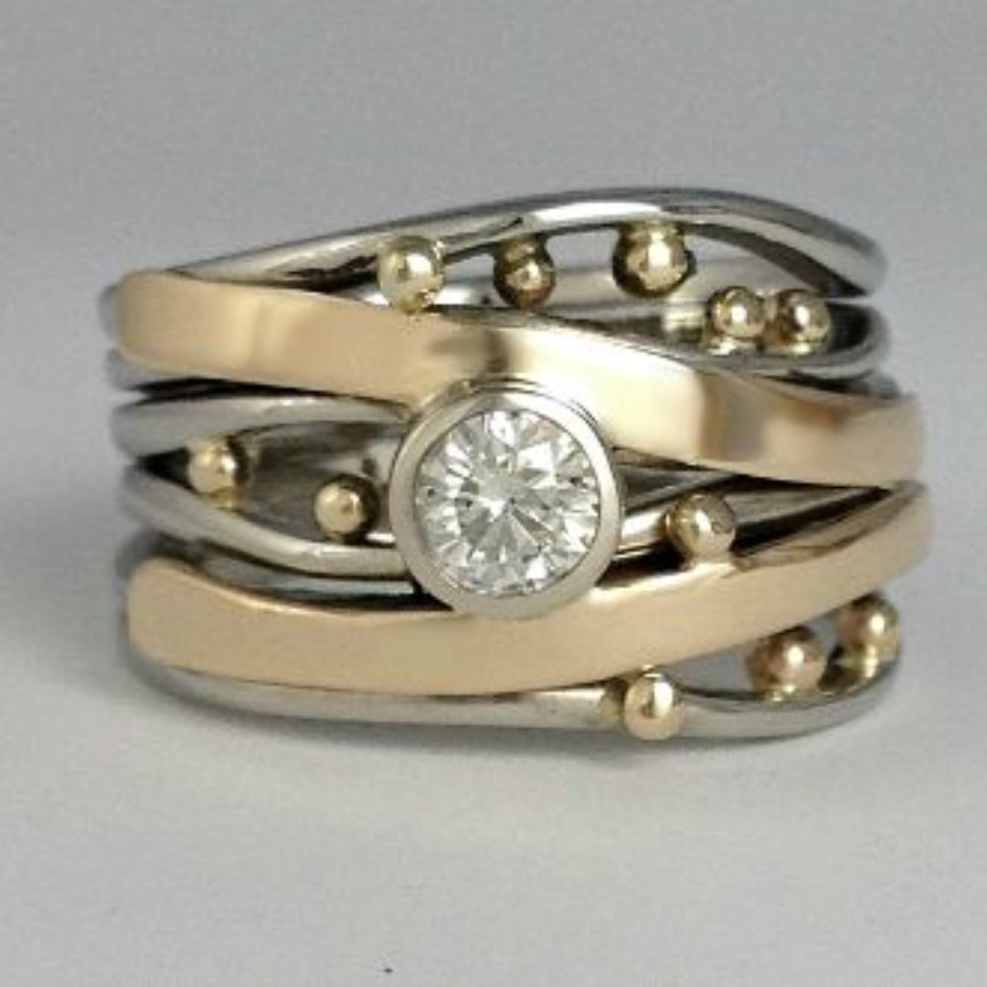 Vintage Guld Ring med Inlagda Zirkoner - Ameline