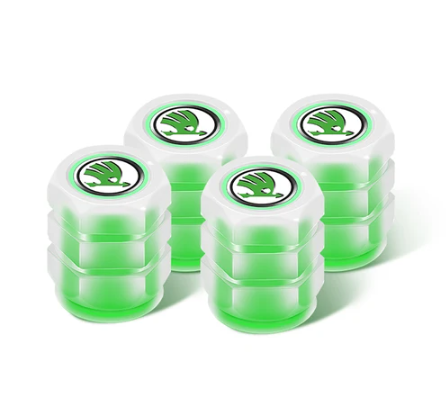Set med 4 belysta ventilkapslar med logotyp – LuxaGlow