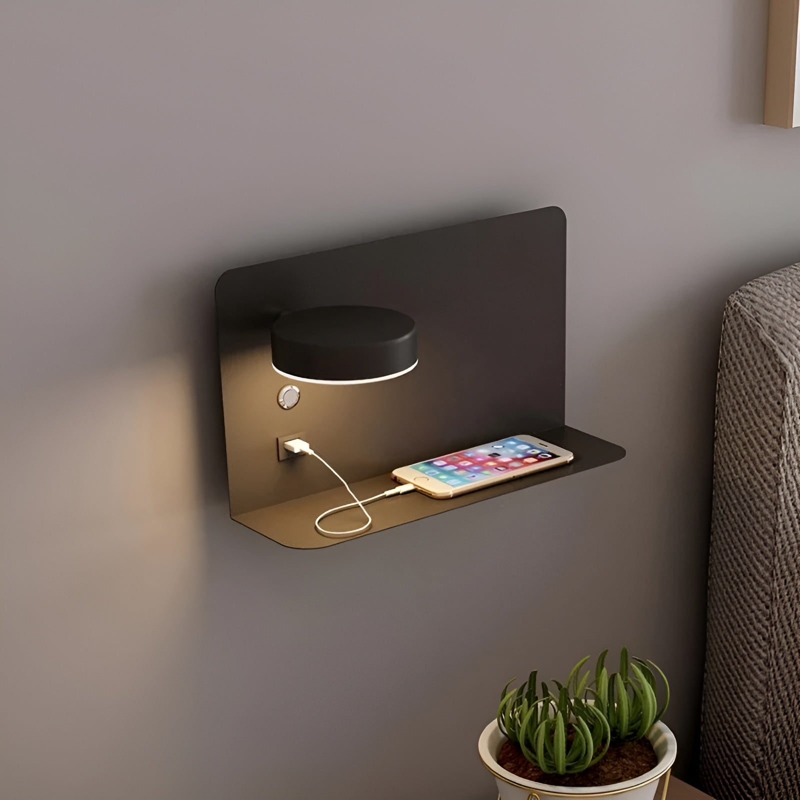 LED Vägglampa med USB-laddare och strömbrytare - GlowPort